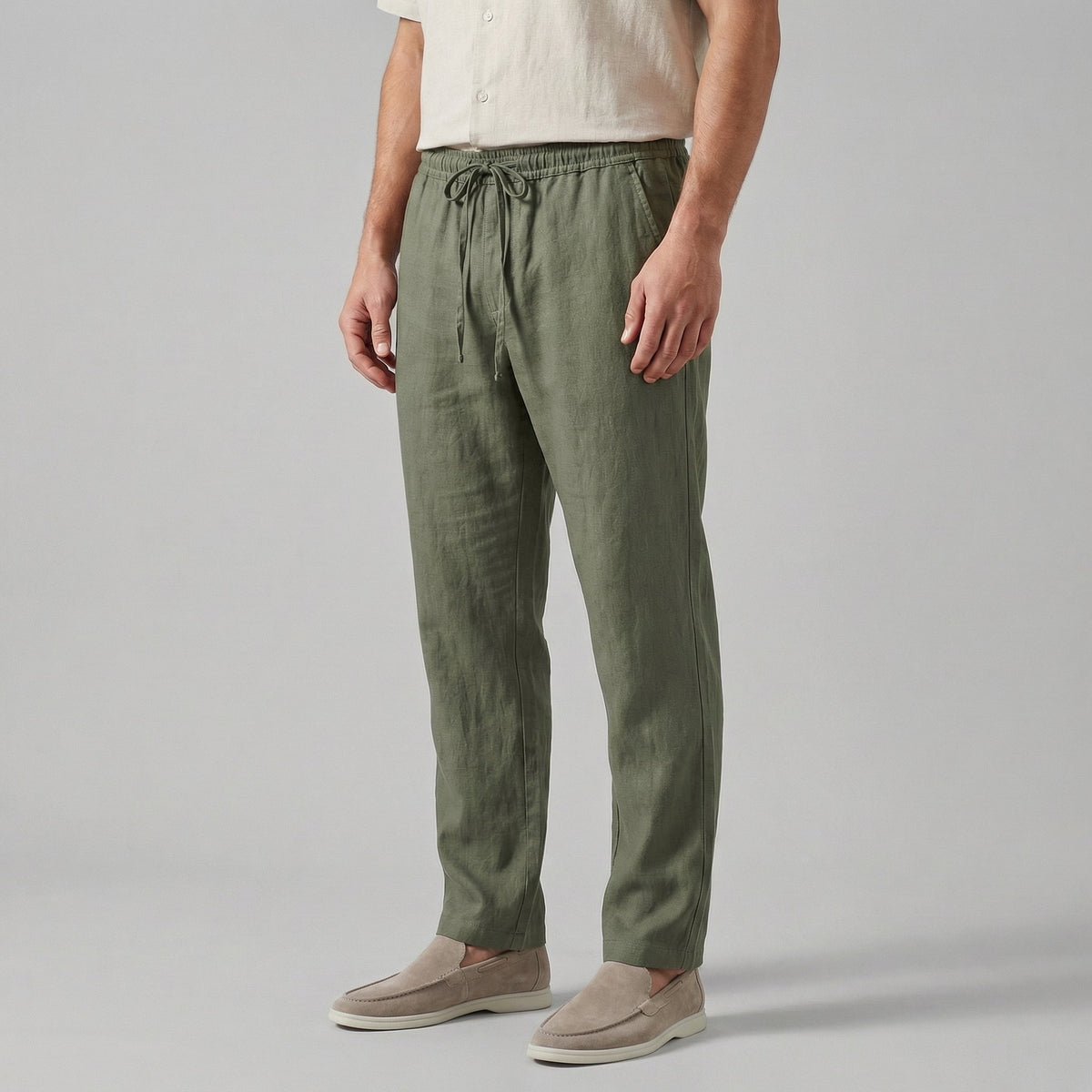 Oliver | Wide-Leg Linen-Cotton Blend Pleated Trousers