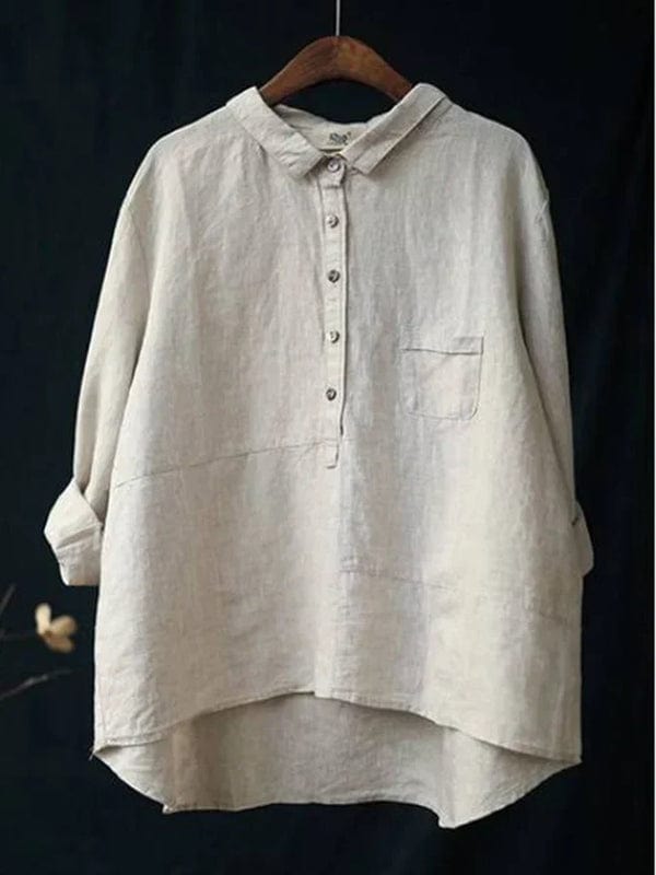 Patricia | Linen Shirt with Curved Hem and Chest Pocket