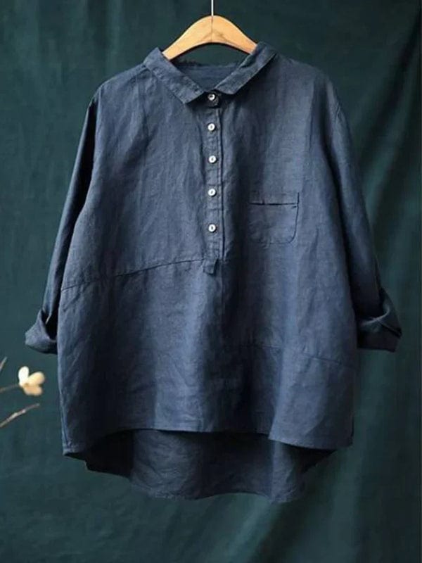 Patricia | Linen Shirt with Curved Hem and Chest Pocket