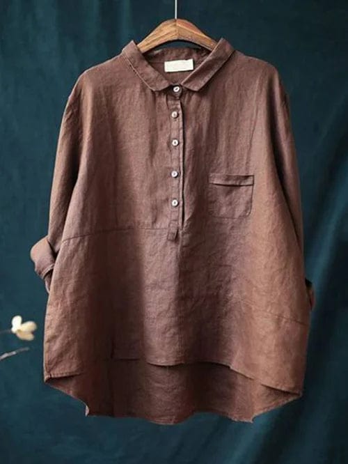 Patricia | Linen Shirt with Curved Hem and Chest Pocket