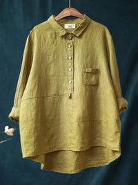 Patricia | Linen Shirt with Curved Hem and Chest Pocket