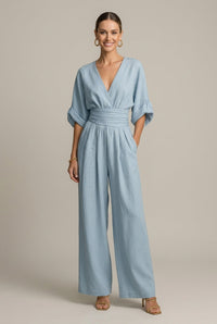 Patricia | V-Neck Wrap Belted Wide-Leg Jumpsuit