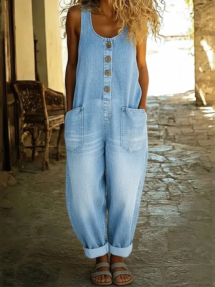 Rosemary | Vintage Wash Denim Overalls With Pockets
