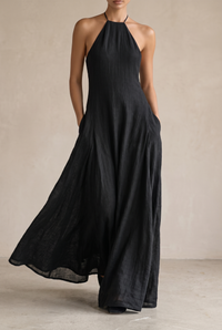 Sandra | Halter Neck Black Maxi Dress