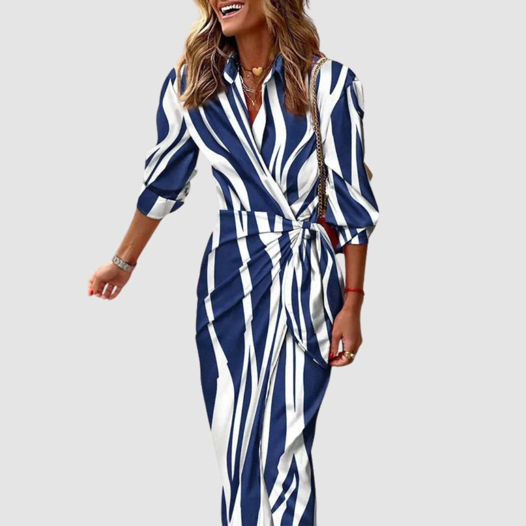 Sandra | Striped Button Front Midi Work Dress