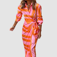 Sandra | Striped Button Front Midi Work Dress