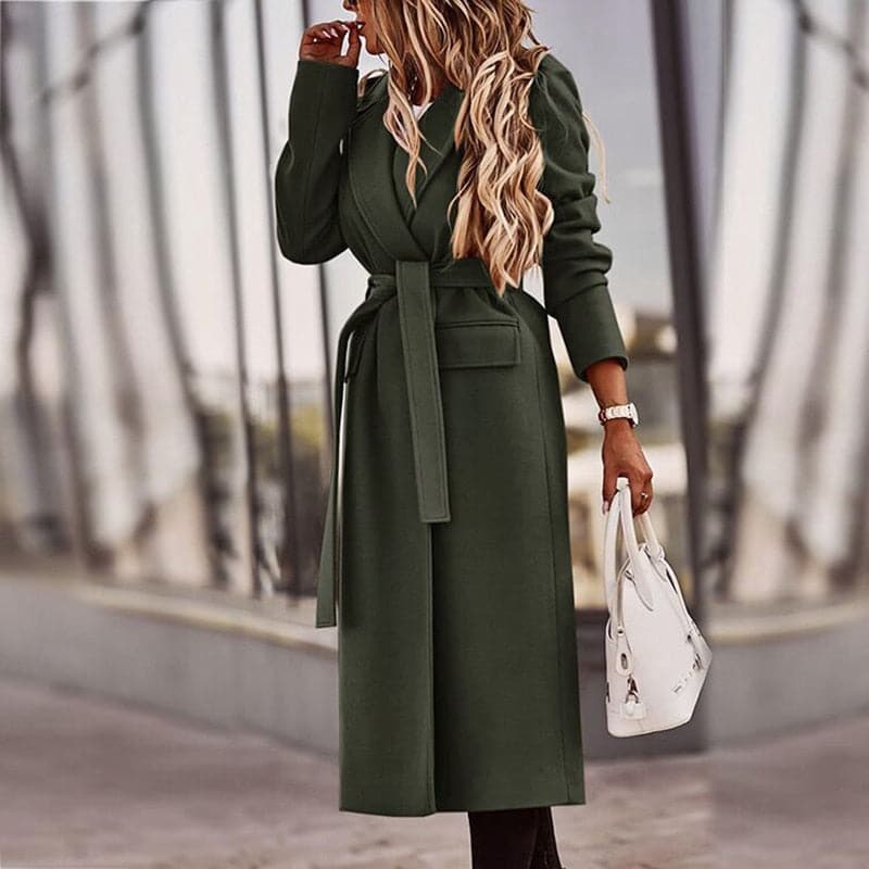 Women's Belted Wrap Trench Coat with Notched Lapels