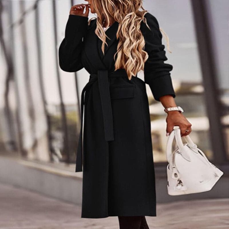 Women's Belted Wrap Trench Coat with Notched Lapels