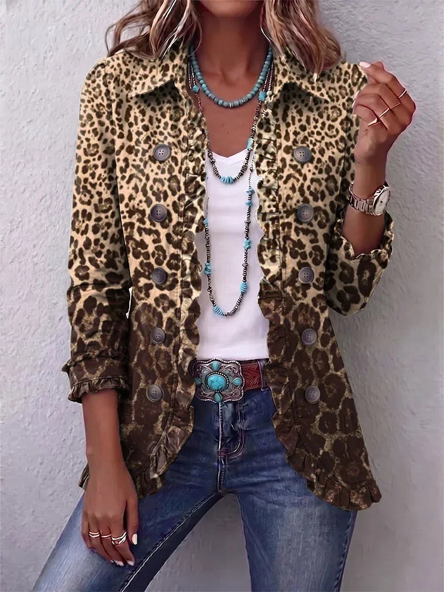 Women's Boho Ruffled Jacket with Point Collar