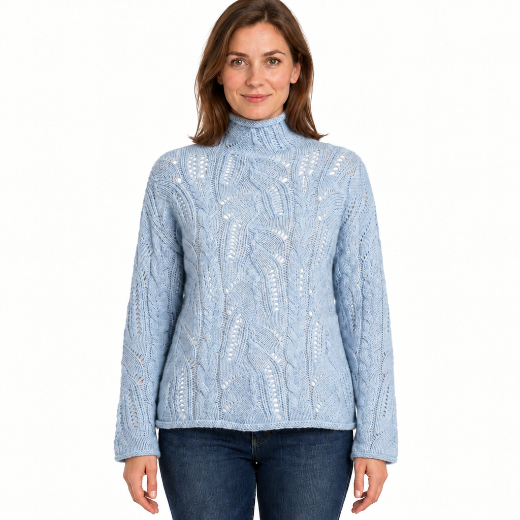 Women's Cable Knit Turtleneck Jumper with Pointelle Detail