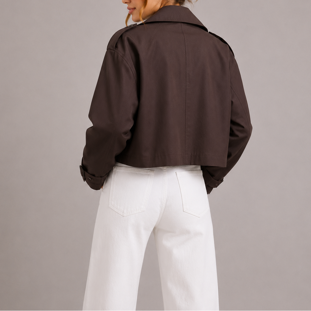 Women's Cropped Trench Coat with Oversized Lapels