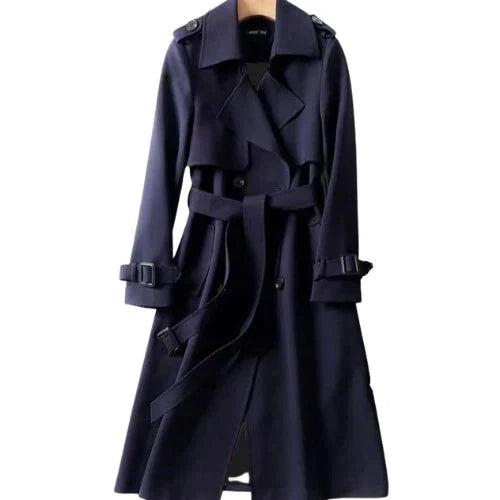 Women's Double-Breasted Belted Trench Coat with Notched Lapel