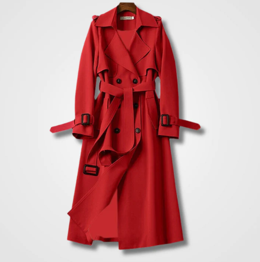 Women's Double-Breasted Belted Trench Coat with Notched Lapel