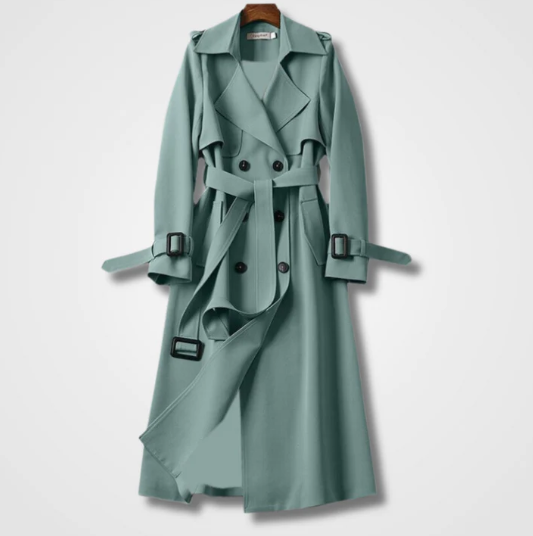 Women's Double-Breasted Belted Trench Coat with Notched Lapel