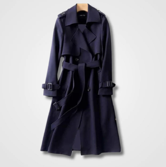 Women's Double-Breasted Belted Trench Coat with Notched Lapel