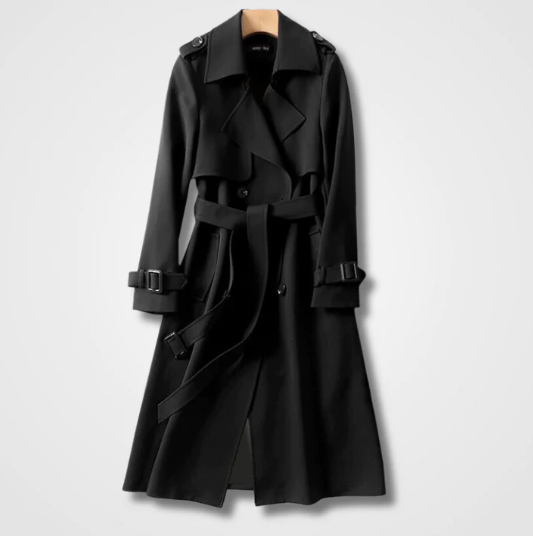 Women's Double-Breasted Belted Trench Coat with Notched Lapel