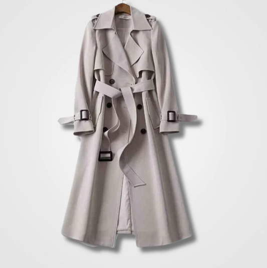 Women's Double-Breasted Belted Trench Coat with Notched Lapel