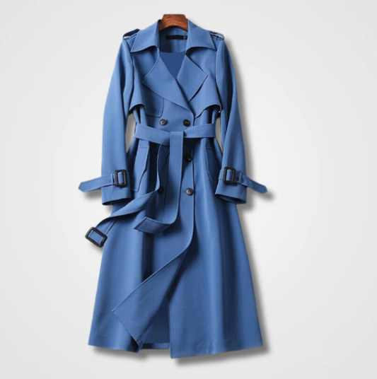 Women's Double-Breasted Belted Trench Coat with Notched Lapel