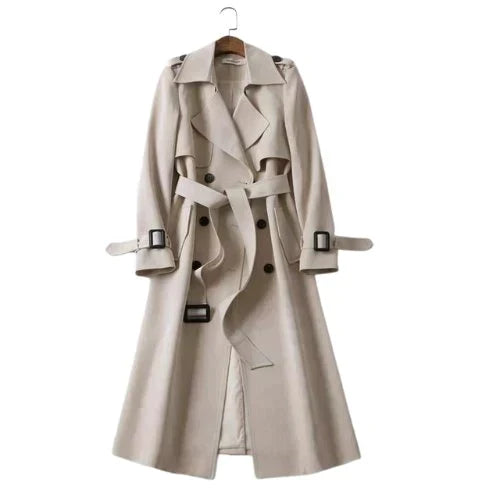 Women's Double-Breasted Belted Trench Coat with Notched Lapel