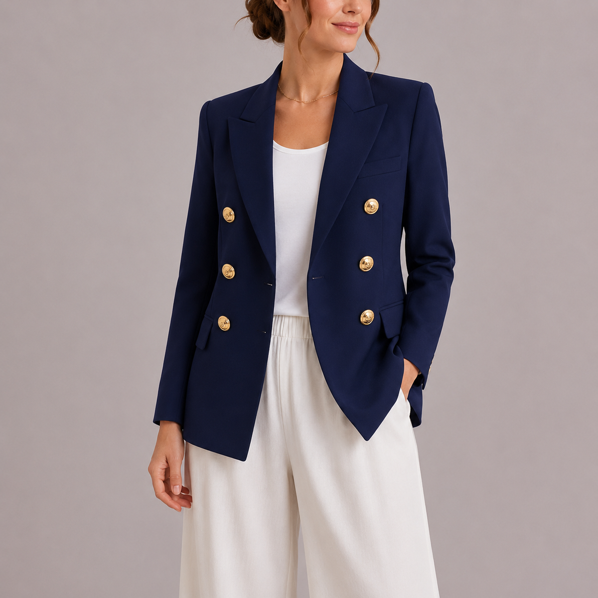 Women's Double-Breasted Blazer with Gold Buttons