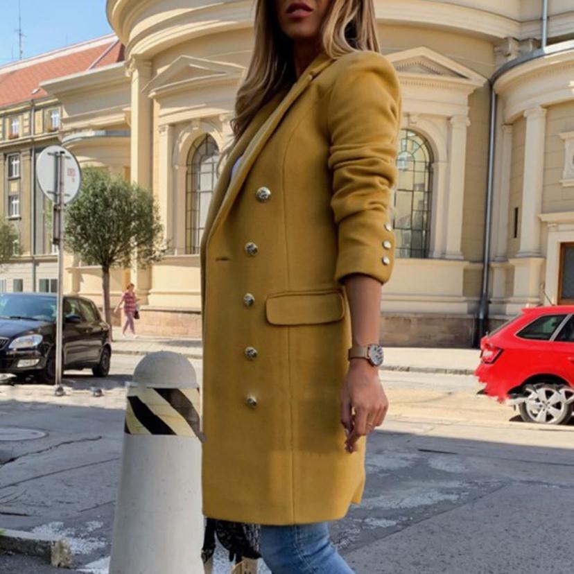 Women's Double-Breasted Longline Trench Coat with Notch Lapels