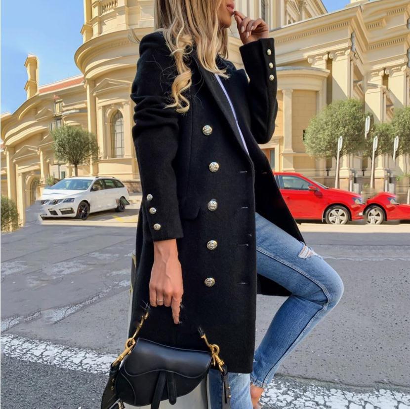 Women's Double-Breasted Longline Trench Coat with Notch Lapels