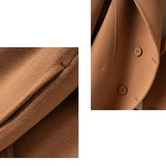 Women's Double-Breasted Wool Pea Coat with Notched Lapels