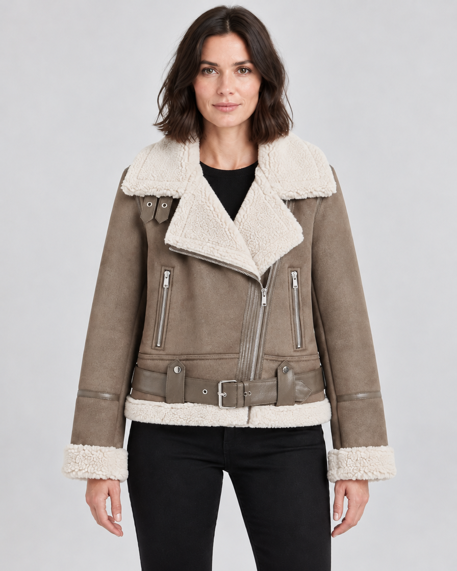 Women's Faux Suede Sherpa-Lined Aviator Jacket