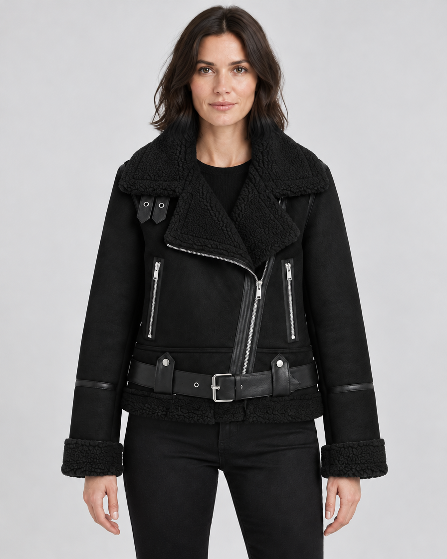Women's Faux Suede Sherpa-Lined Aviator Jacket