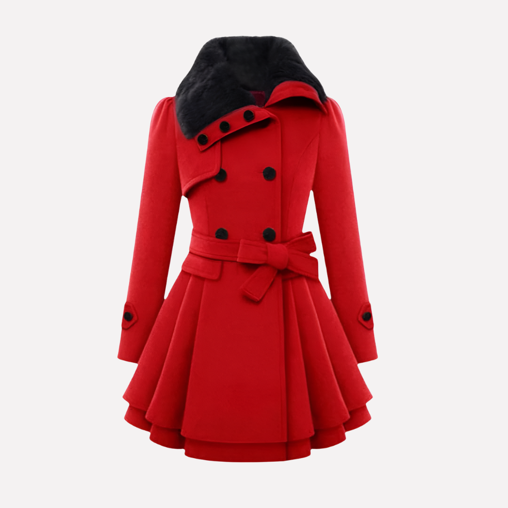 Women's Fit-and-Flare Belted Trench Coat with Pleated Skirt