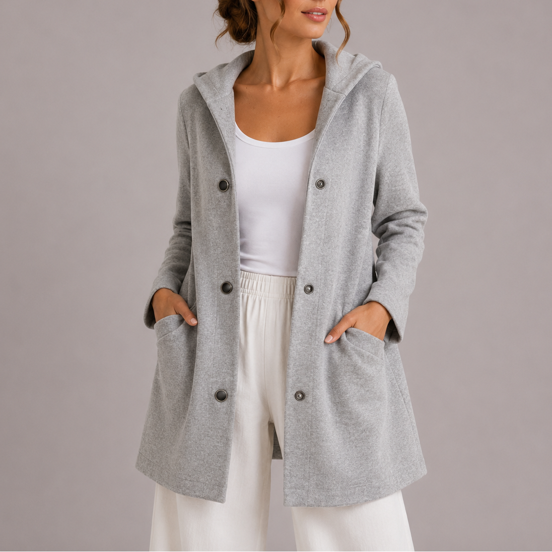 Women's Hooded Casual Cardigan with Front Pockets