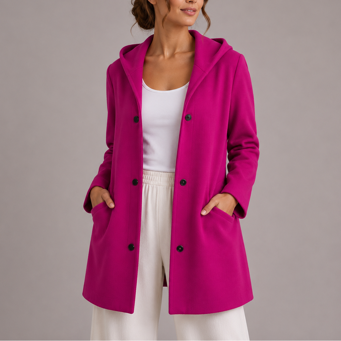 Women's Hooded Casual Cardigan with Front Pockets