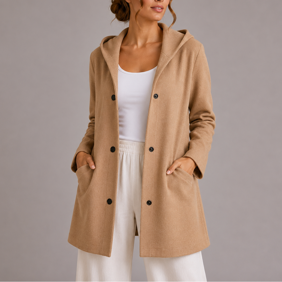 Women's Hooded Casual Cardigan with Front Pockets