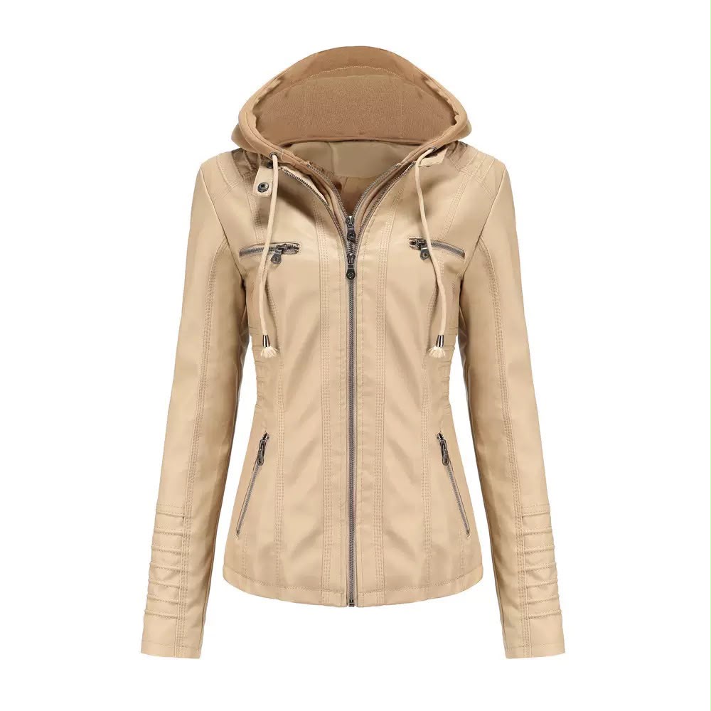 Women's Hooded Faux Leather Moto Jacket in Various Colours