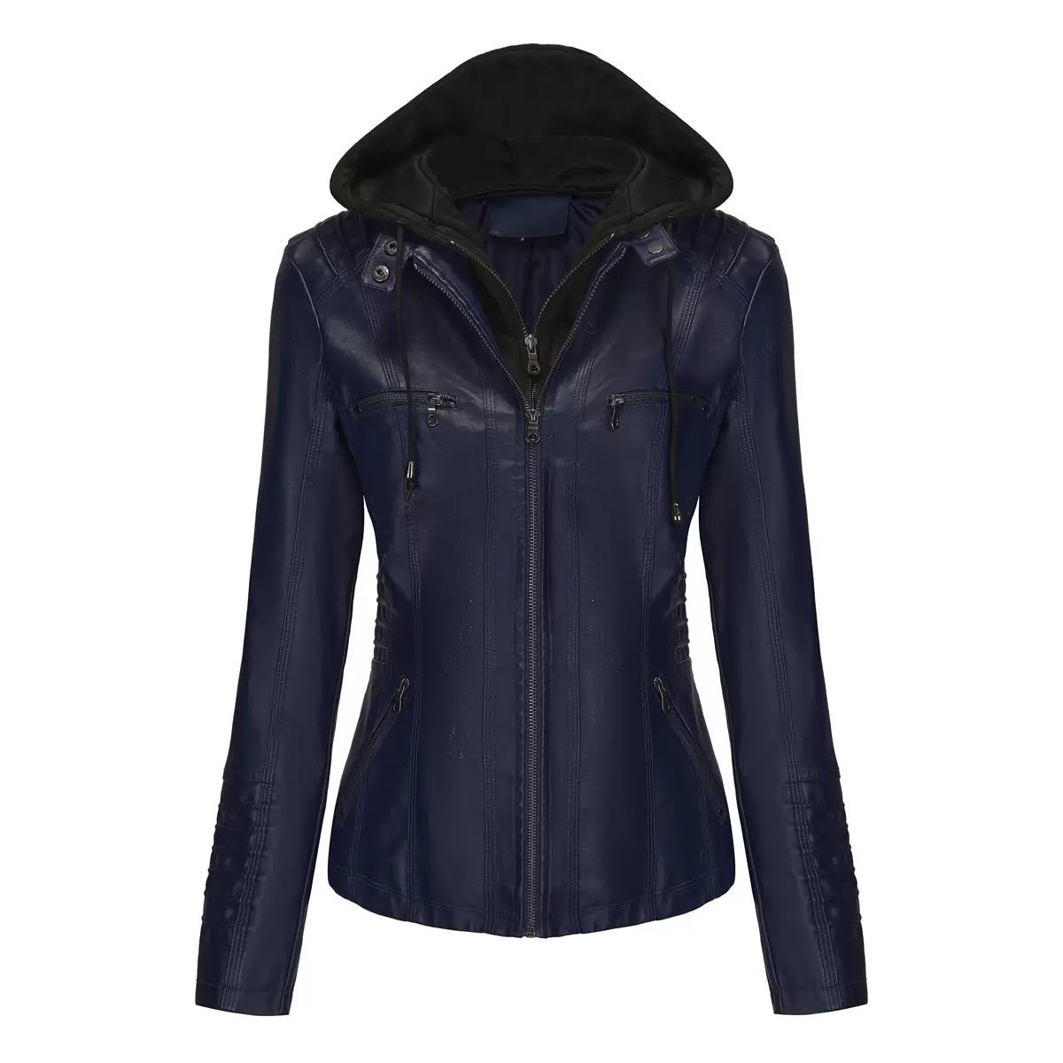 Women's Hooded Faux Leather Moto Jacket in Various Colours