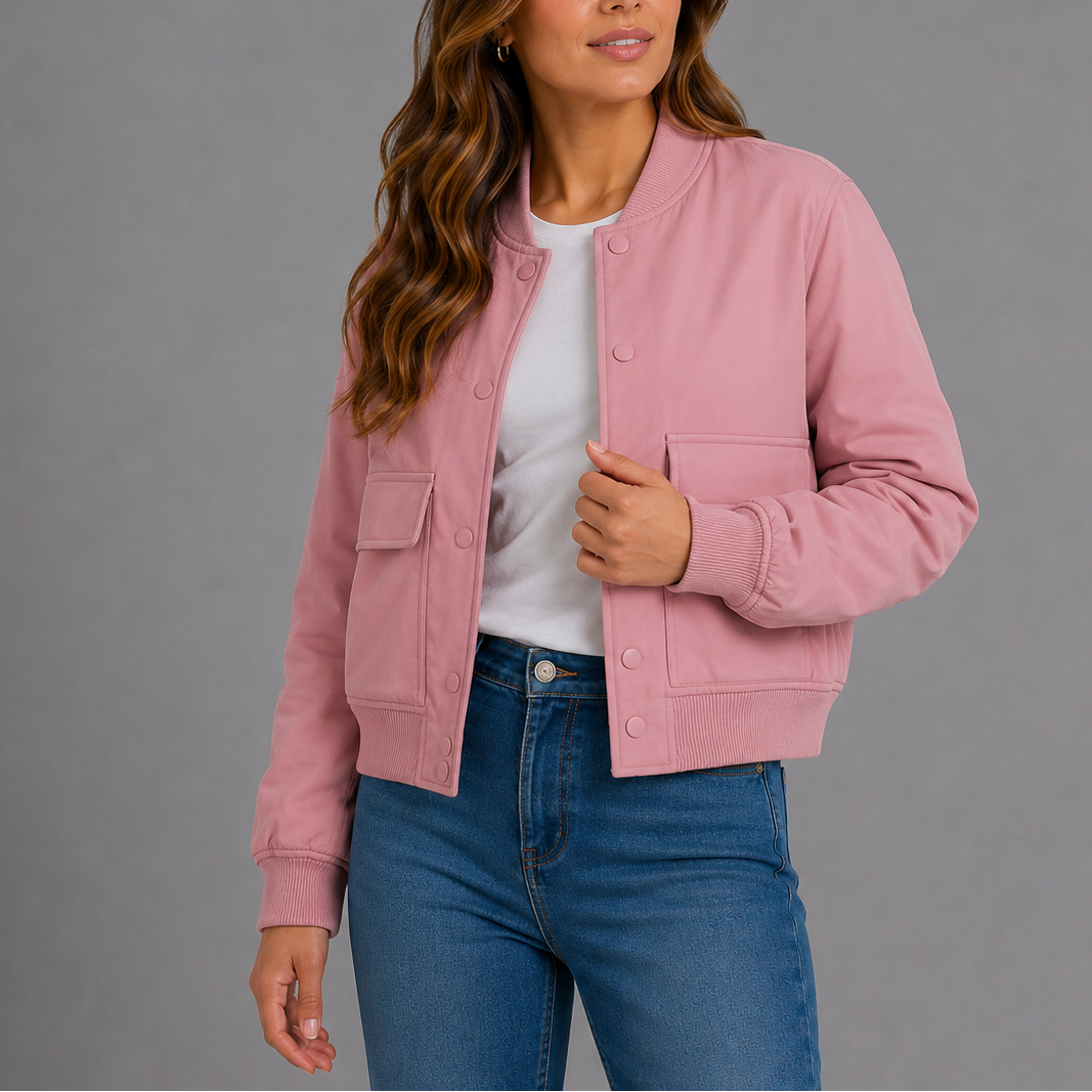 Women's Lightweight Casual Bomber Jacket with Front Pockets