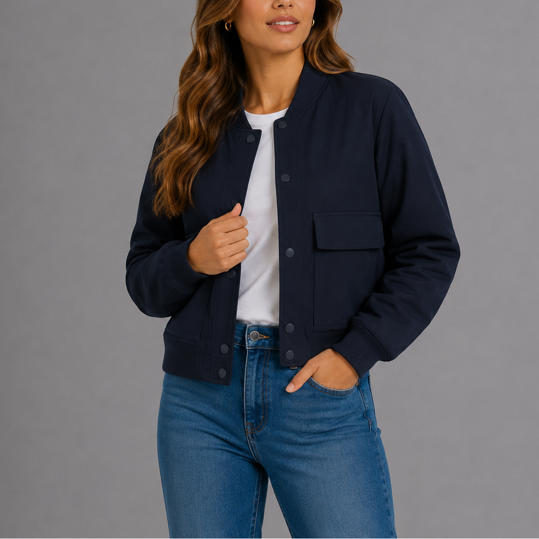 Women's Lightweight Casual Bomber Jacket with Front Pockets