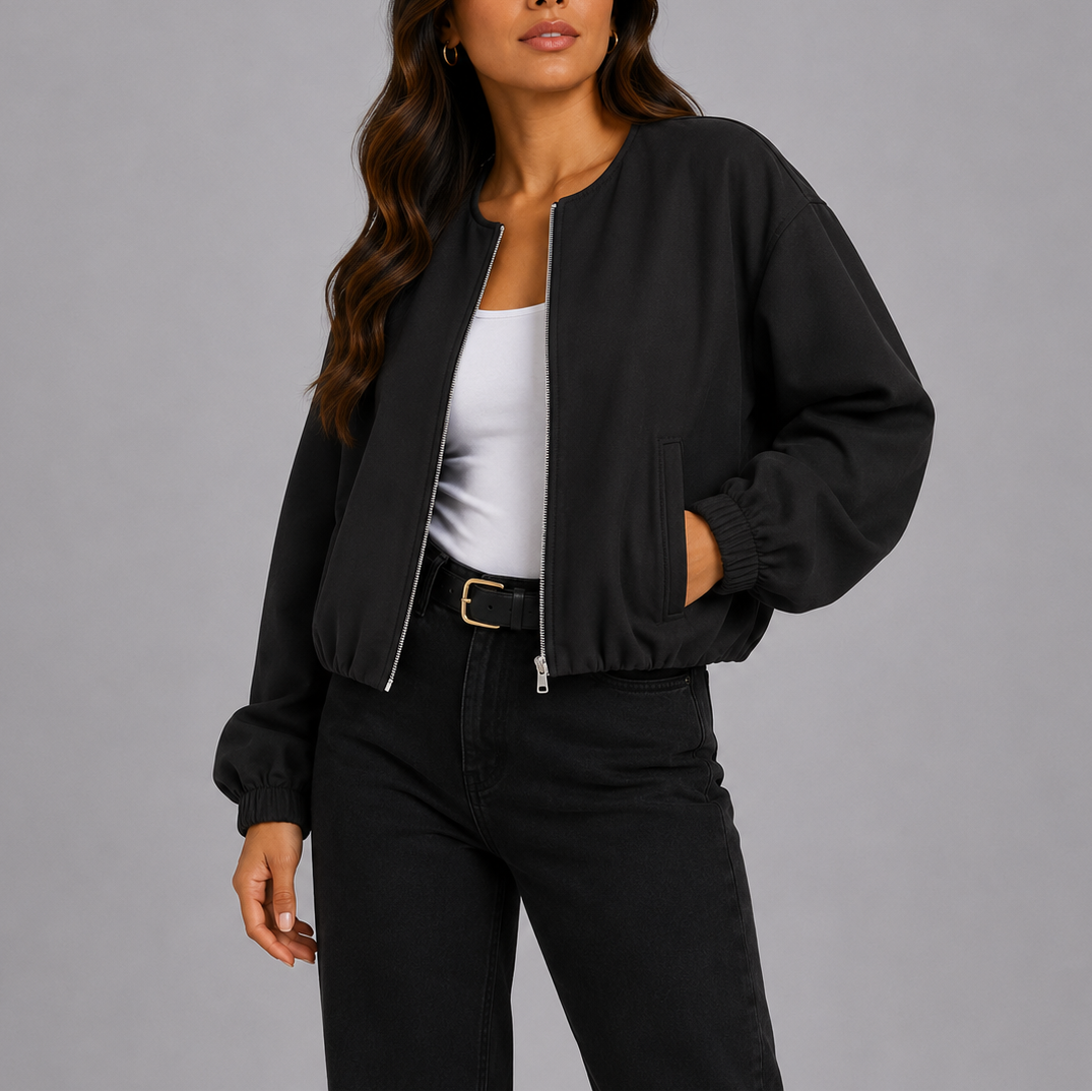 Women's Lightweight Zip-Up Bomber Jacket with Pockets