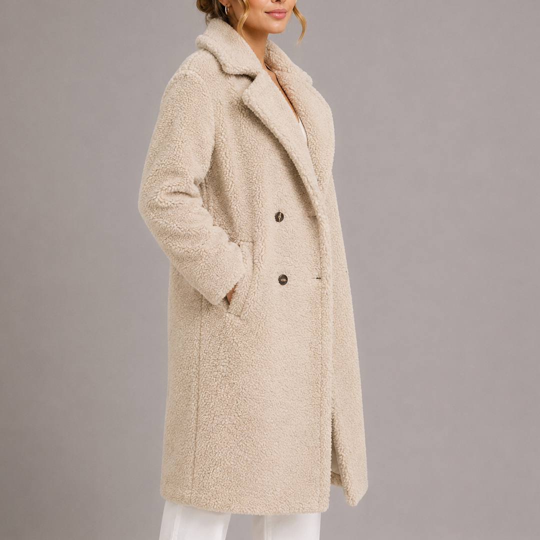 Women's Long Double-Breasted Teddy Faux Fur Winter Coat