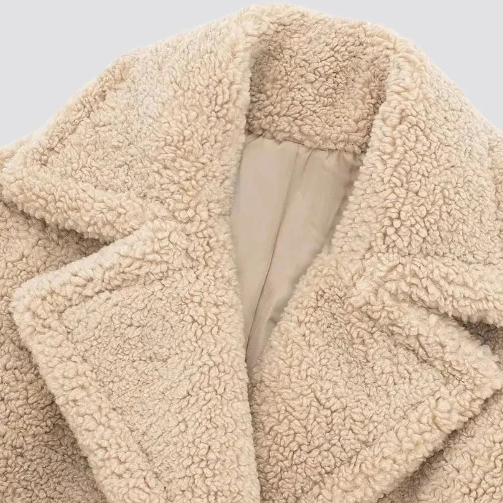 Women's Long Double-Breasted Teddy Faux Fur Winter Coat