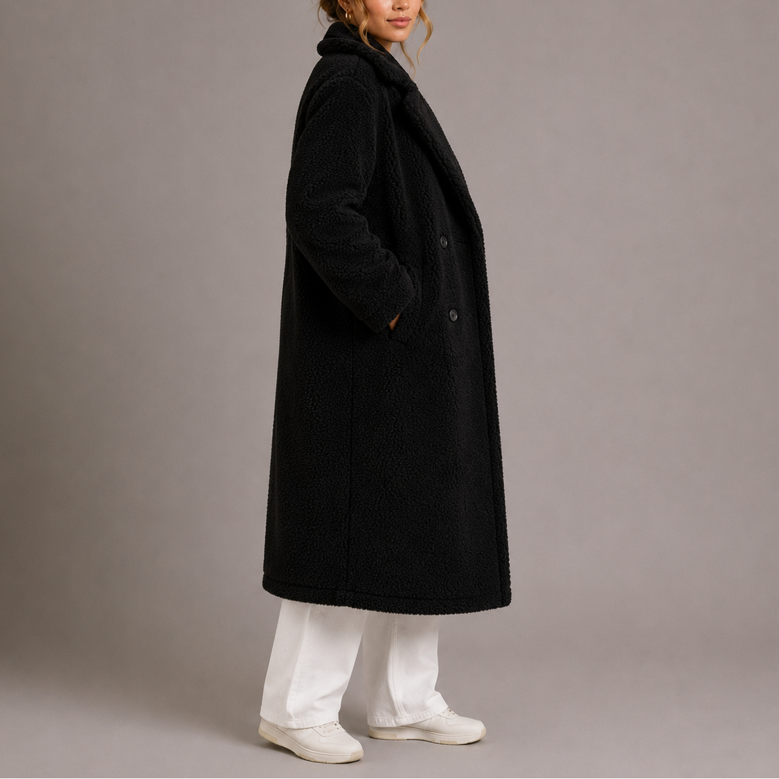 Women's Long Double-Breasted Teddy Faux Fur Winter Coat