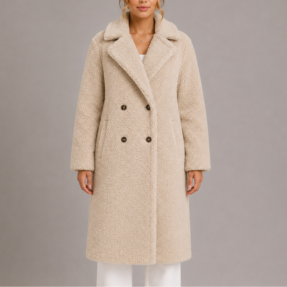 Women's Long Double-Breasted Teddy Faux Fur Winter Coat