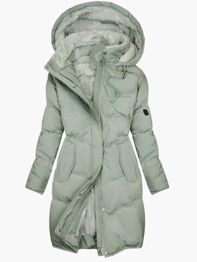 Women's Long Winter Coat with Faux-Fur-Trimmed Hood