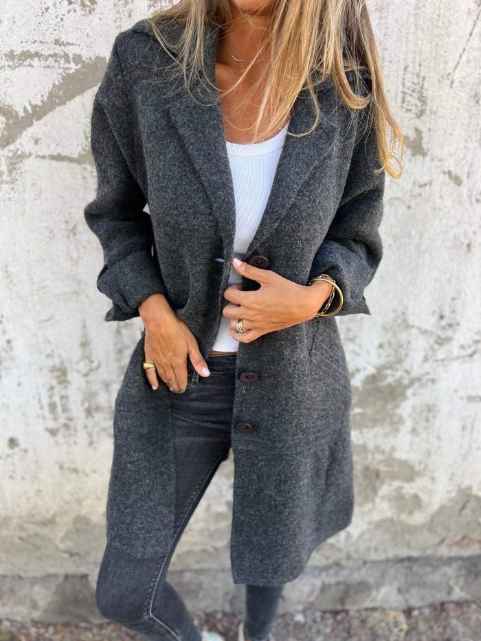Women's Longline Lapel Collar Button-Front Coat