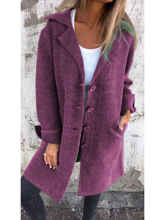 Women's Longline Lapel Collar Button-Front Coat