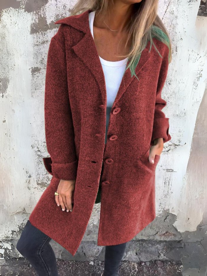 Women's Longline Lapel Collar Button-Front Coat