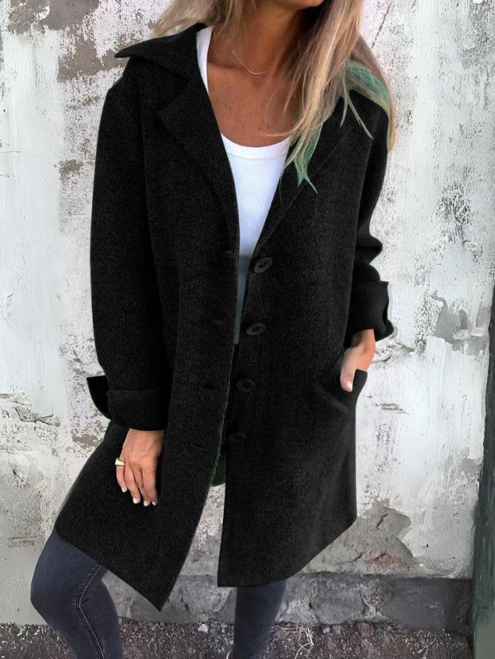 Women's Longline Lapel Collar Button-Front Coat