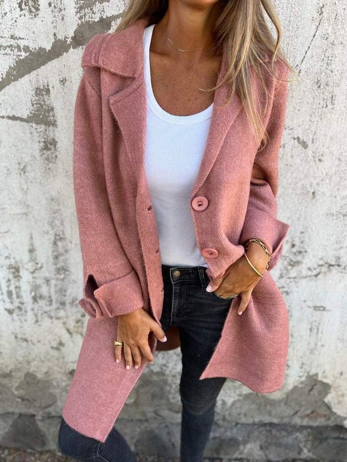 Women's Longline Lapel Collar Button-Front Coat