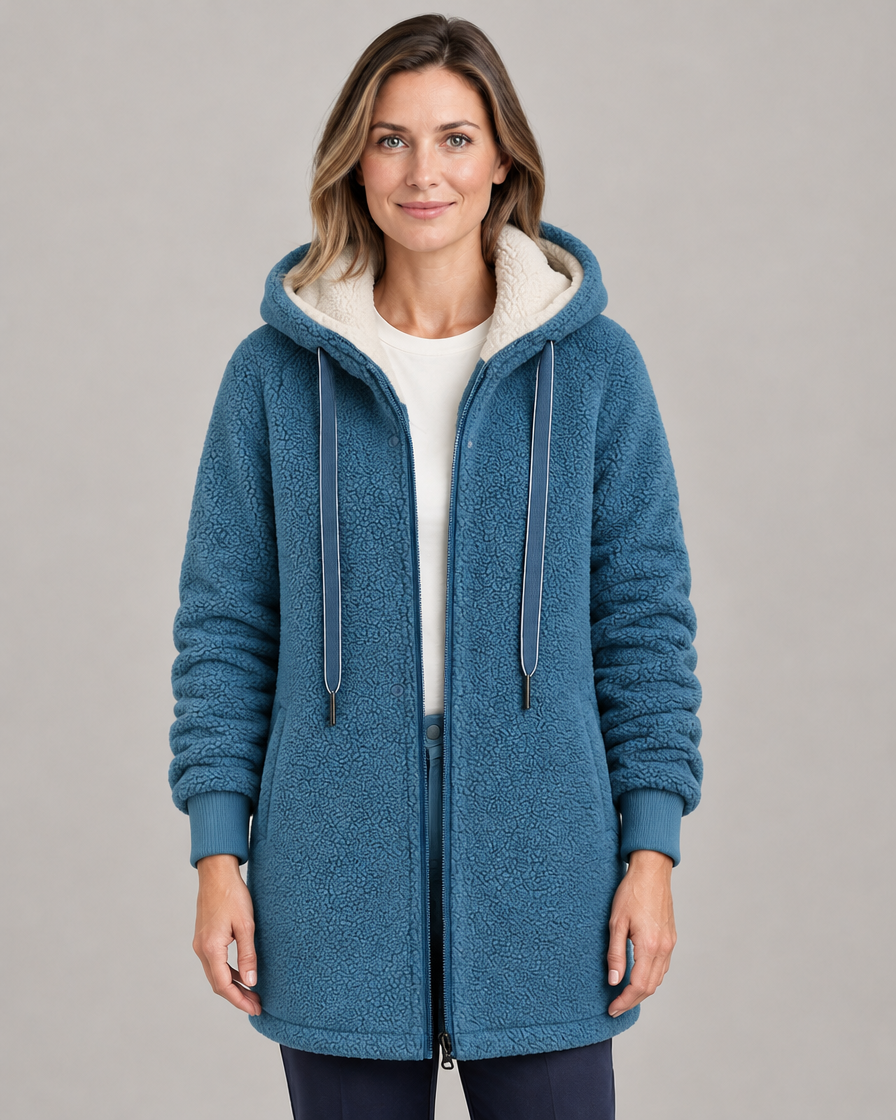 Women's Longline Wool-Effect Sherpa Hooded Jacket