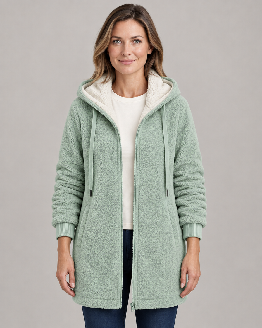 Women's Longline Wool-Effect Sherpa Hooded Jacket